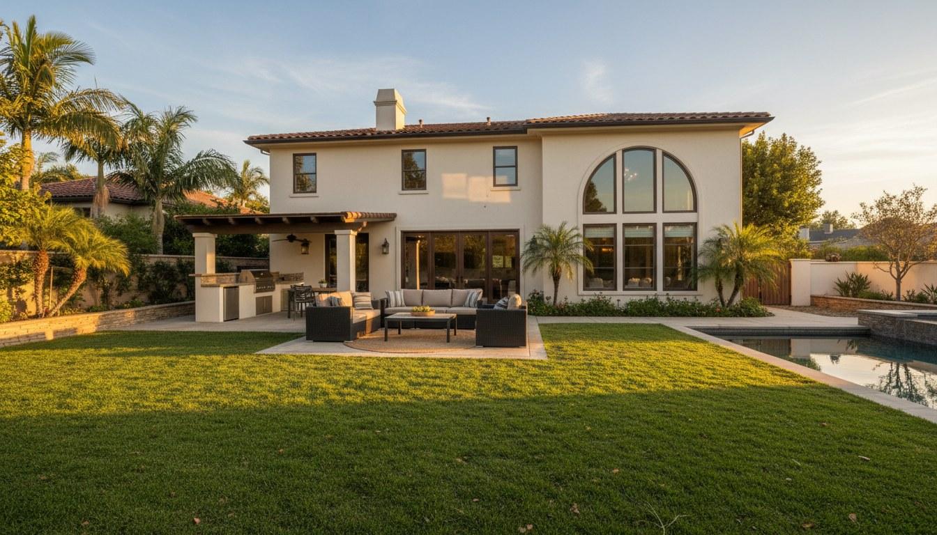 Drought-tolerant backyard landscaping at a Woodland Hills home listed for sale